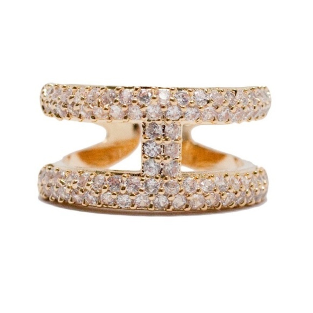 18K Gold plated pave double band ring